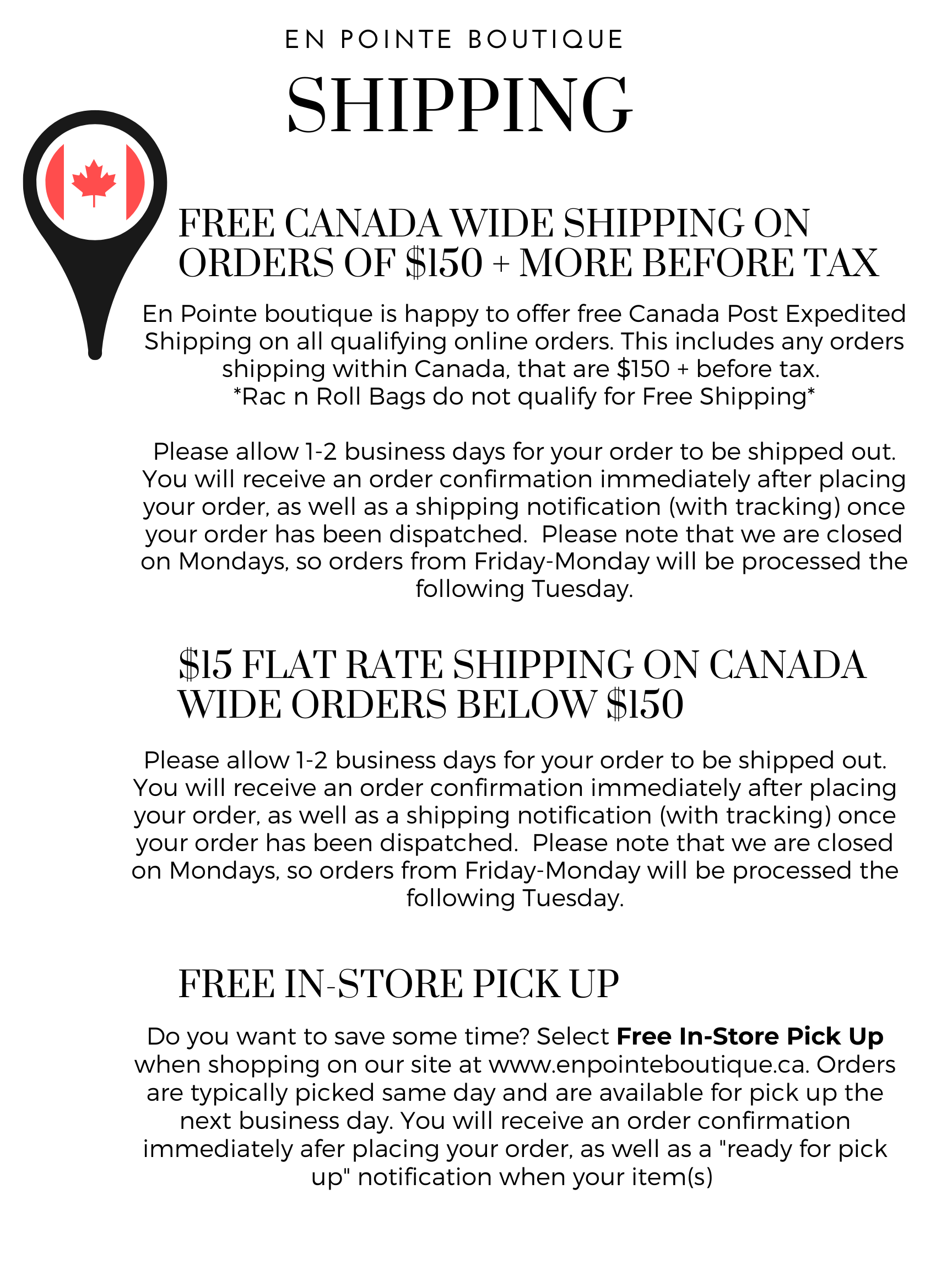 Shipping and Return Policies En Pointe Boutique